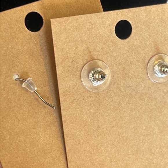 💐5/25 glass yellow flower art bead puffy silver tone stud earrings dangle - Picture 4 of 8